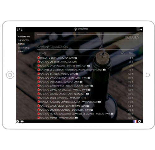 Carte des vins sur tablette