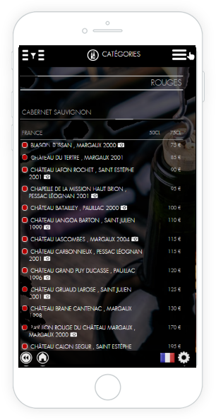 Carte des vins sur tablette